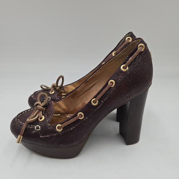 Sperry Top Sider Womens Platform Block Heels Brown Leather Boat Shoe Pump Sz 5 M - Picture 3 of 7